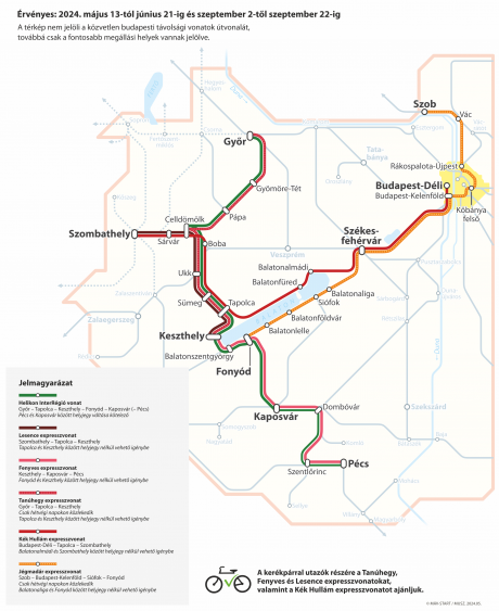 Térképen a 2024-es előszezoni dunántúli vonatok (rákattintással nagyítható)